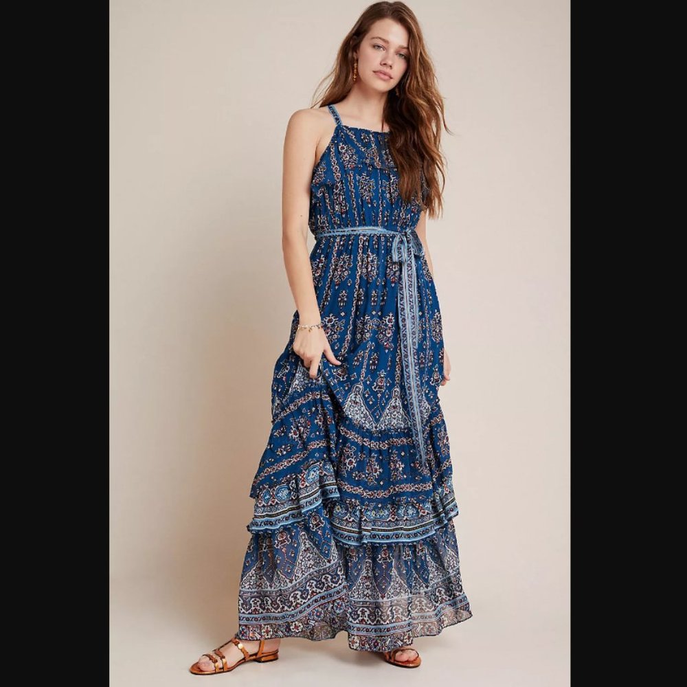 Anthropologie Boto Sashs Ruffled Maxi Dress NWT M